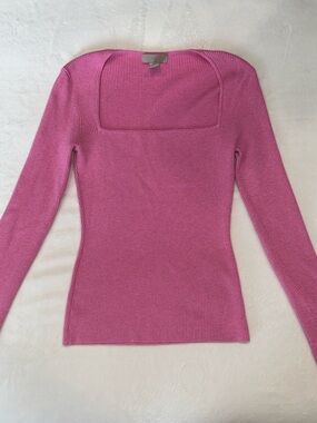 H&M Pink Ribbed Squareneck Sweater Top Medium